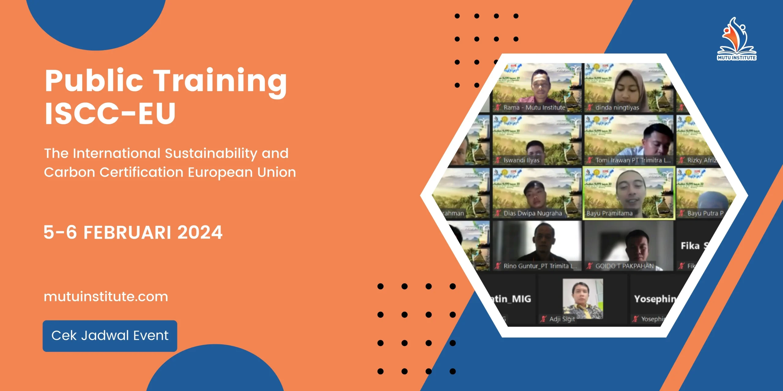 public training ISCC oleh mutu institute pada februari 2024 bersama mas rama dan mas chep