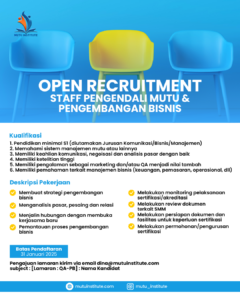 Lowongan Kerja Staff Pengendali Mutu & Pengembangan Bisnis