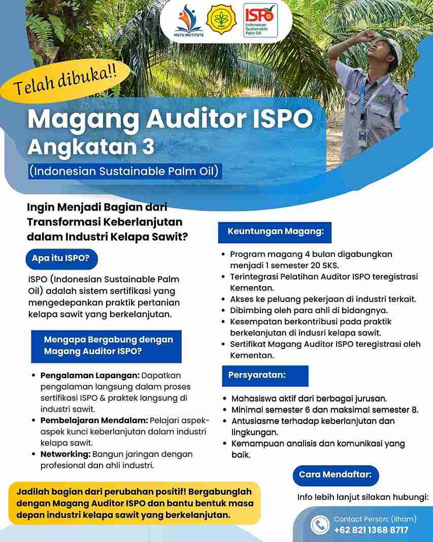 Magang Auditor ISPO Angkatan 3 Tahun 2025: Cetak Karir Profesional di Industri Sawit Berkelanjutan