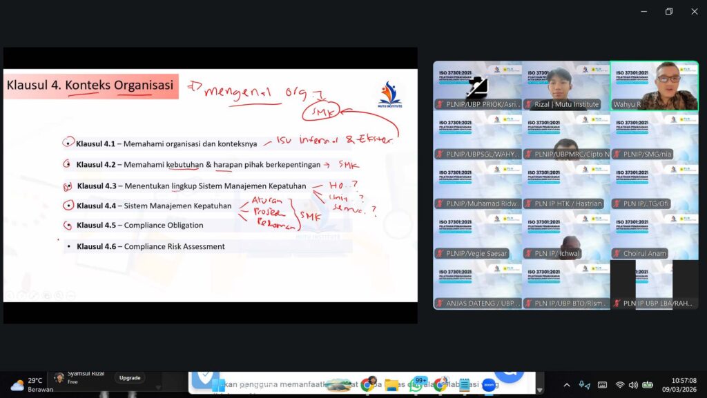Pelatihan Awareness ISO 37301 2021 Mutu Institute dan PLN Indonesia Power -1