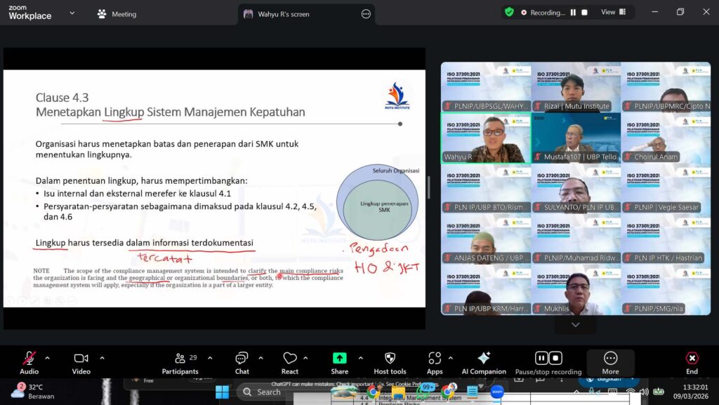 Pelatihan Awareness ISO 37301 2021 Mutu Institute dan PLN Indonesia Power -3