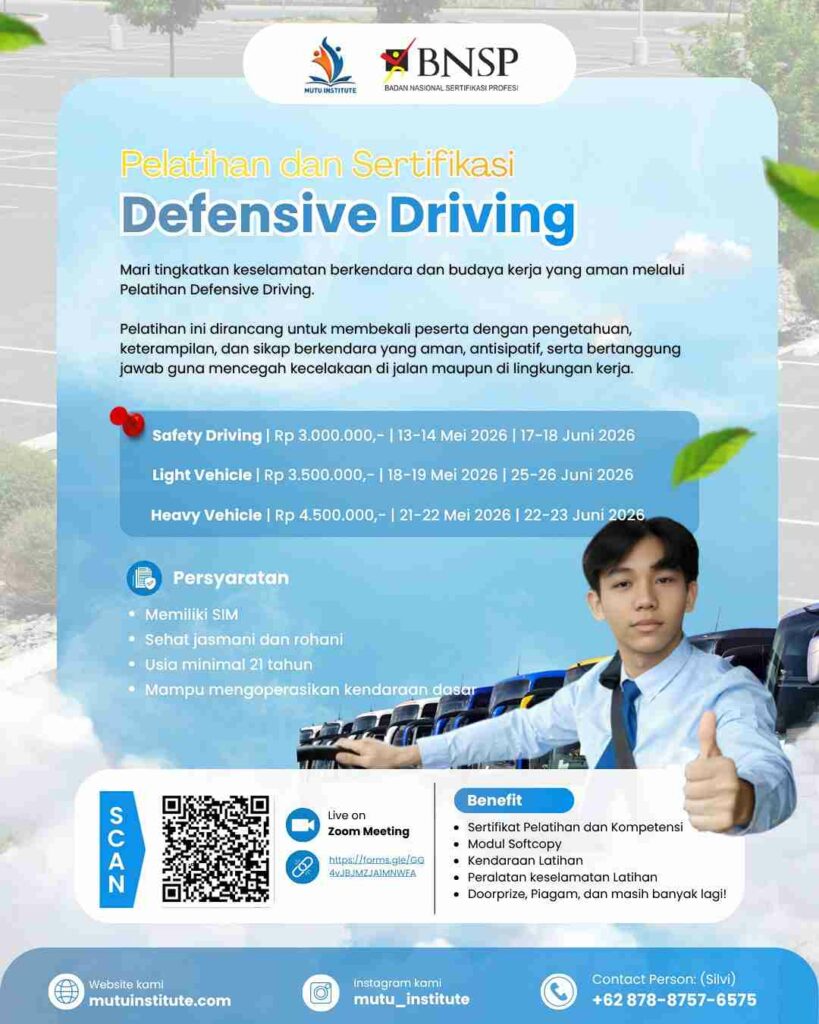 Pelatihan Defensive Driving - Mei Juni 2026 - Mutu Institute