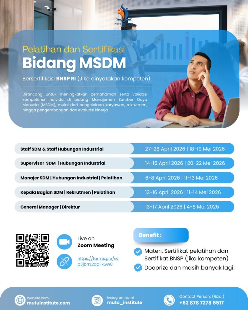 Pelatihan bidang MSDM - April 2026 - Mutu Institute