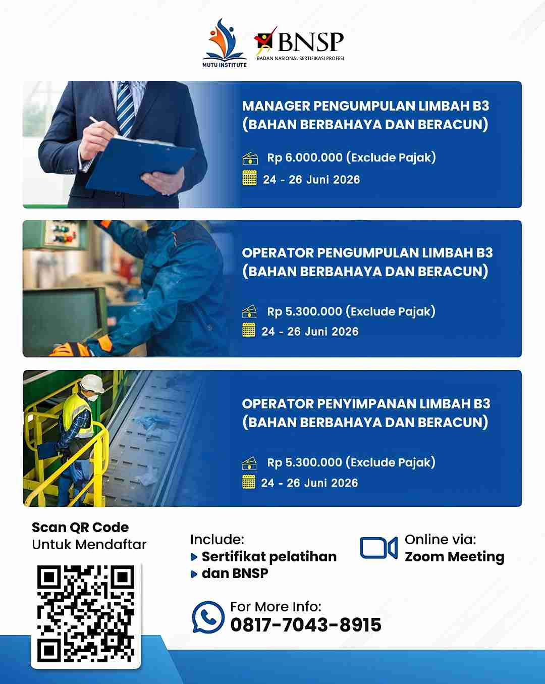 Pelatihan Limbah B3 – Juni 2026 : Sertifikasi Kompetensi Resmi BNSP