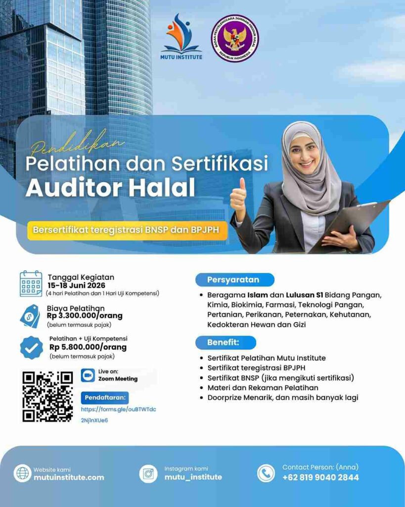 pelatihan dan sertifikasi auditor halal juni 2026