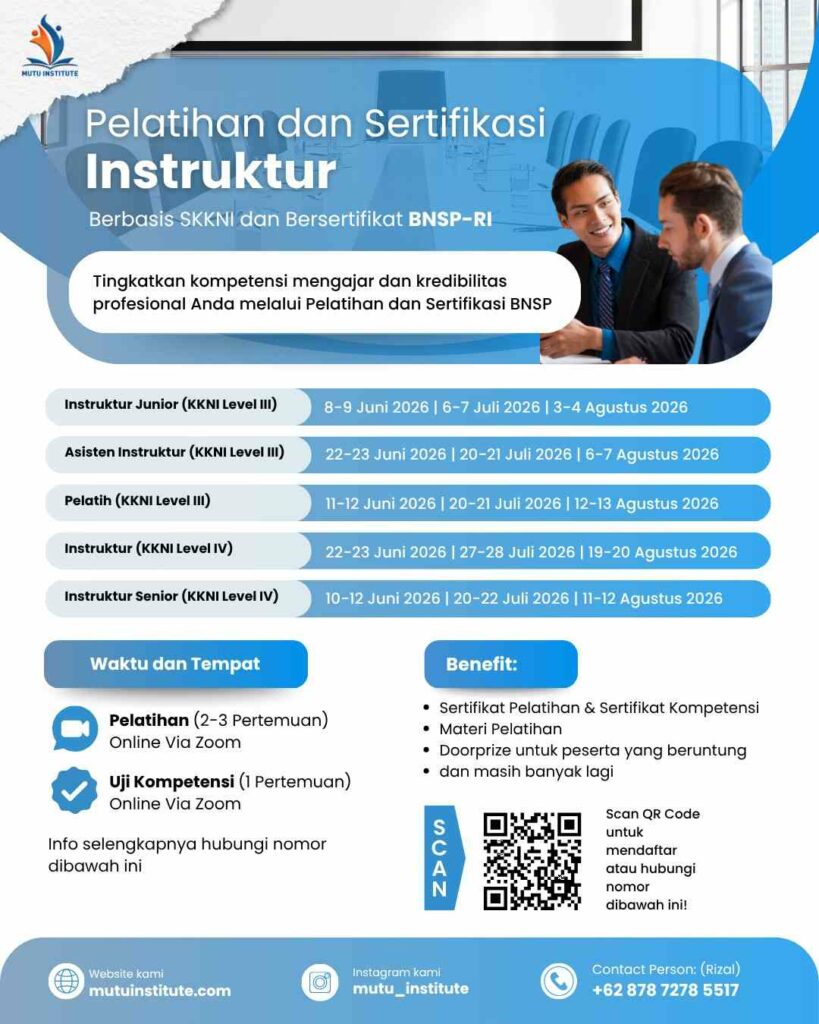 Pelatihan dan Sertifikasi Instruktur BNSP - Juni agustus 2026