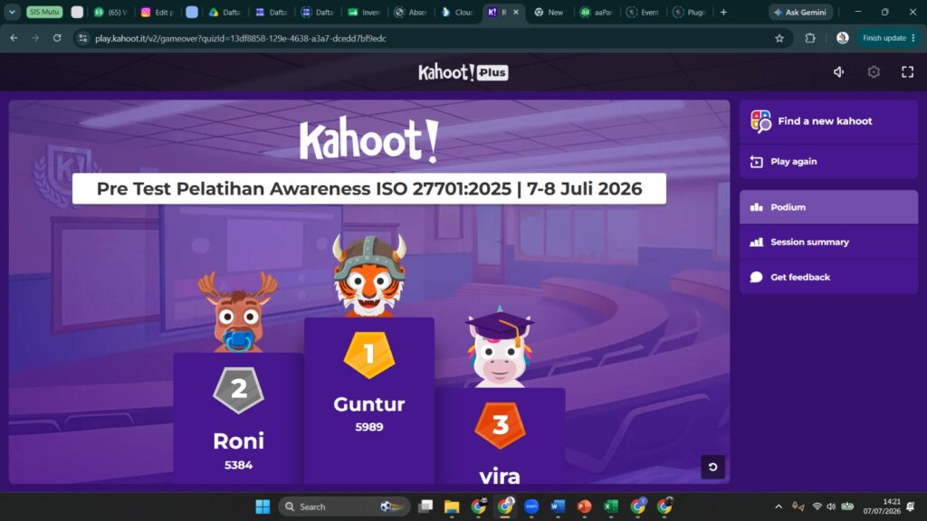 Pre test Pelatihan Awareness ISO 27701-2025 - Perum Peruri