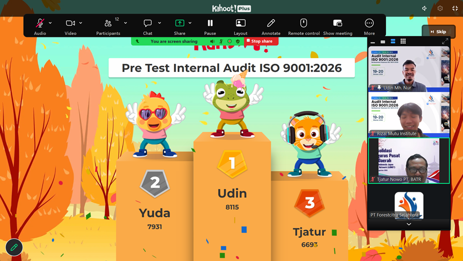 Pre Test Pelatihan Internal Audit ISO 9001-2026 dan ISO 19011-2026 Mutu Institute -